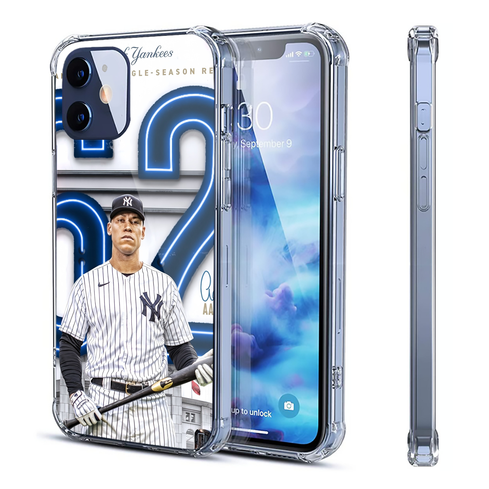 Aaron Judge AL Single Season 62  Home Run Record Clear IPhone 12 Case – Soft TPU With UV Print – Enhanced Drop Protection, Precise Fit, Anti-Fingerprint, Customizable Design, Scratch-Resistant, Yellow-Resistant